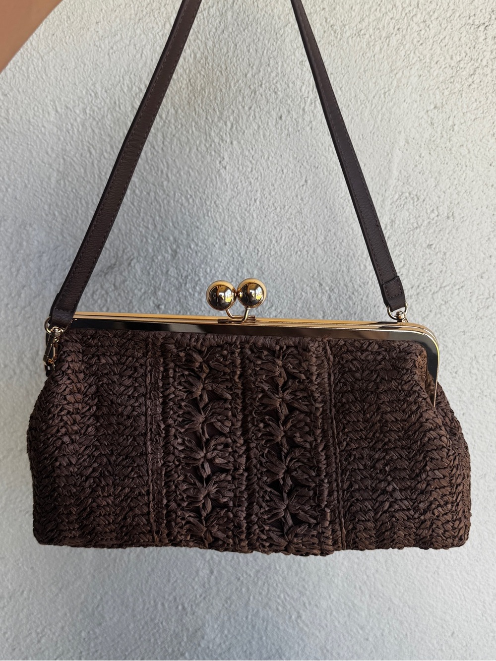 a new day Dark Brown Woven Frame Clasp Shoulder Bag